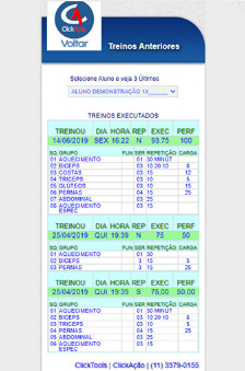 ClickAo Personal Mobile ltimos 3 treinos